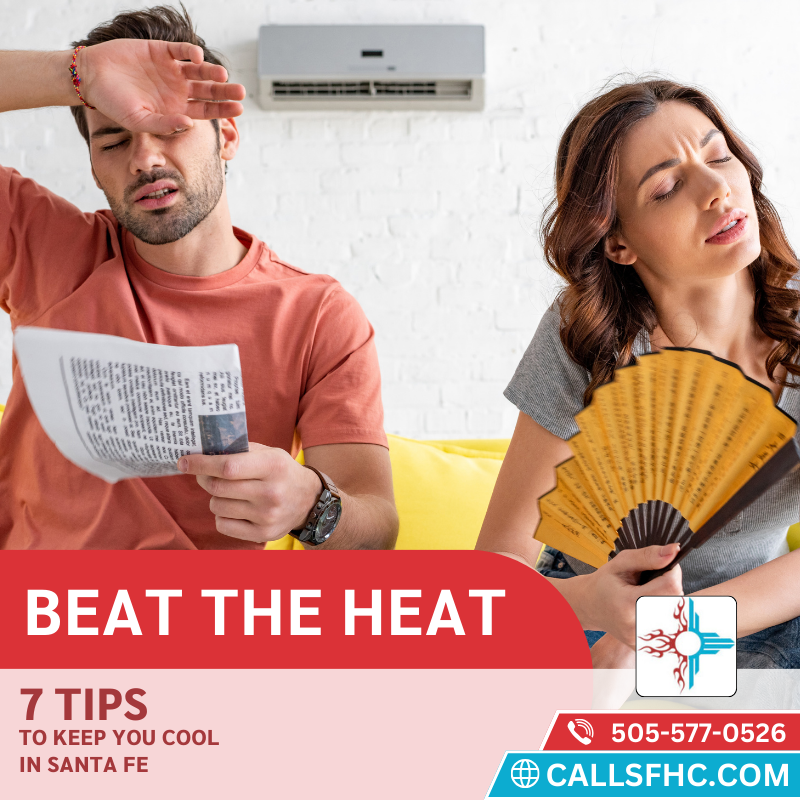 a man and a woman struggling with the heat because their AC is broken